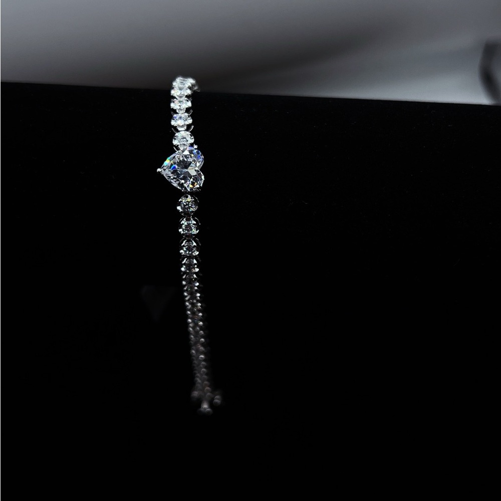 Silver heart tennis bracelet